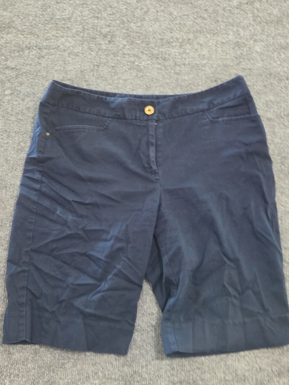 Jones New York Navy Knit Bermuda Shorts with Button Waist